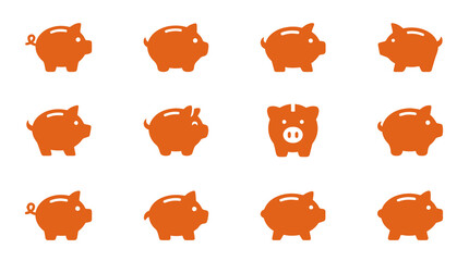 Orange piggy bank icons for financial savings © Diana