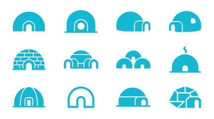 Set of blue igloo and arctic shelter icons. © Diana