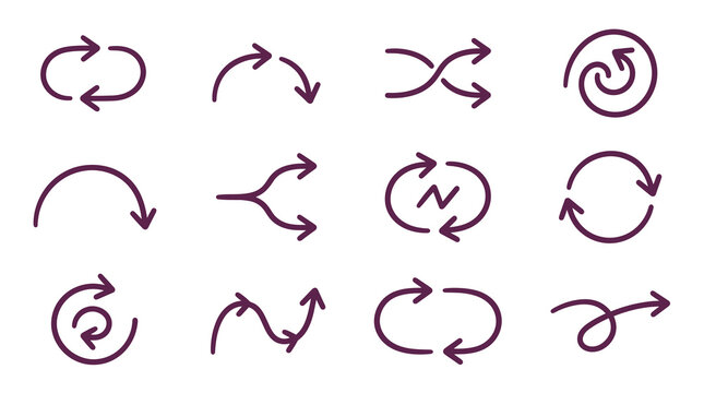Purple geometric circular and split arrow icons.