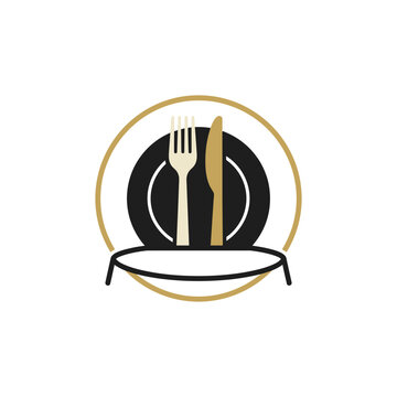 Restaurant logo featuring plate, fork, and knife icons.