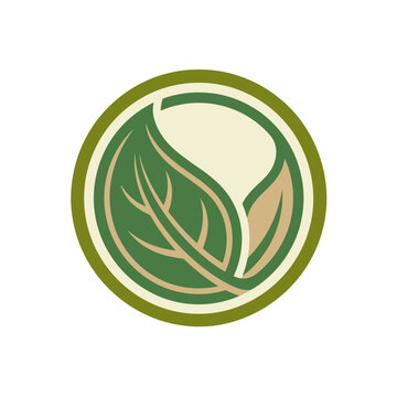 Round stylized green and tan leaf logo icon.