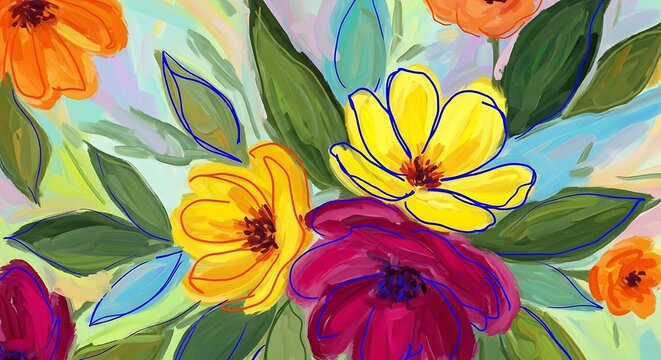 Vibrant Watercolor Floral Arrangement with Bright Colors.