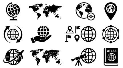 Global geography and world map icon collection. © Ilmy