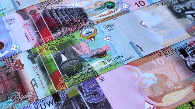 Kuwait paper money, dinar banknotes as currency for exchange or travel. Kuwaiti money as a business background