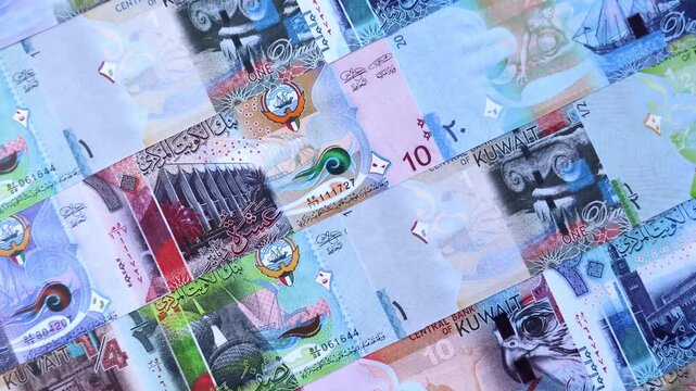 Kuwait paper money, dinar banknotes as currency for exchange or travel. Kuwaiti money as a business background