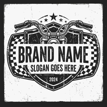 Grungy shield motorcycle emblem with distressed texture.