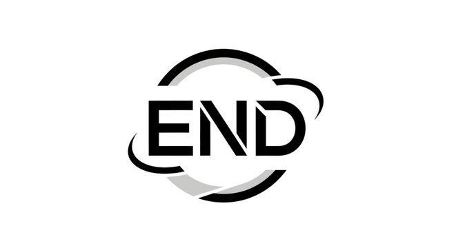 Stylized black "END" wordmark logo with a circular cloud effect, symbolizing conclusion, isolated white background.