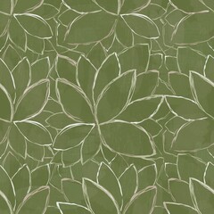 Fototapeta premium Hand drawn leaves on green background. Abstract leaves seamless pattern