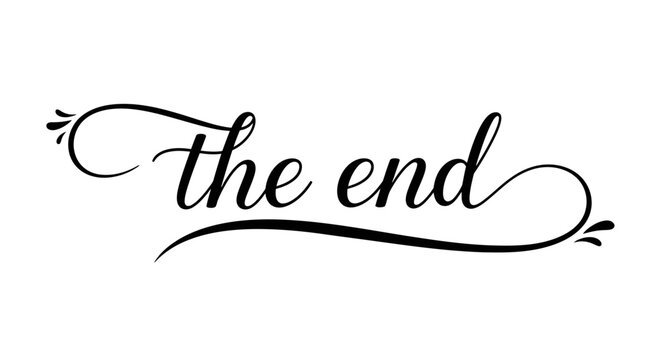 Elegant Flowing "the end" Script Text with Decorative Swirls, isolated white background