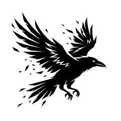 Naklejka premium Dynamic black crow logo with digital disintegration effect.