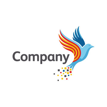 Blue pixel bird technology logo