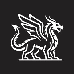 Fototapeta premium Stylized white dragon silhouette on black background