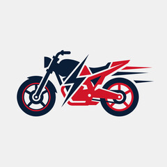 Obraz premium Red and navy modern motorcycle vector graphic icon.