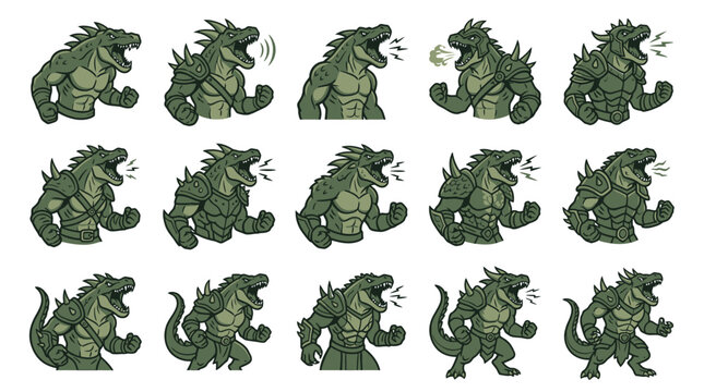 Green dinosaur kaiju mascot character sheet