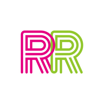 Modern double R letter monogram in neon colors.