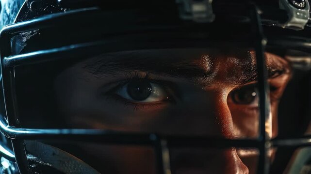 Determined Football Player in Helmet and Pads