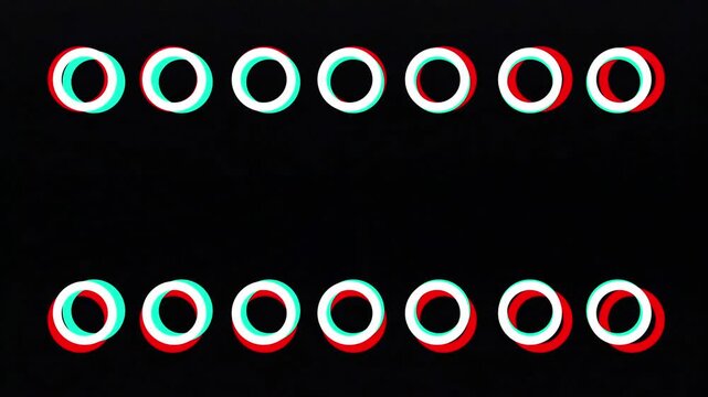 A repetitive animated pattern of small hollow white circles arranged in two rows creating a clean looping rhythm on a solid black background