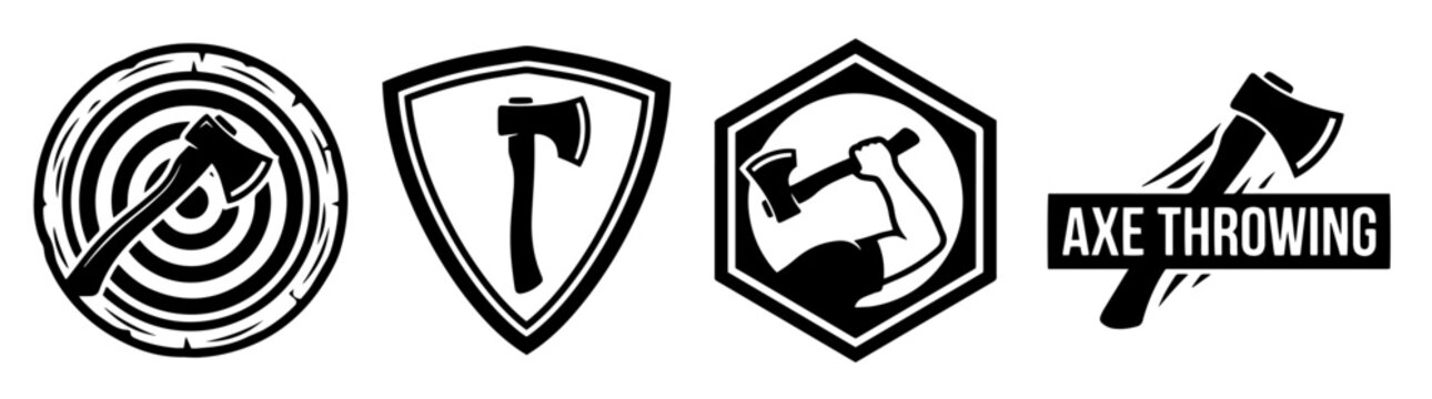 Minimalist Axe Throwing Silhouette Vector Set - Hatchet Target Sports SVG Asset Bundle