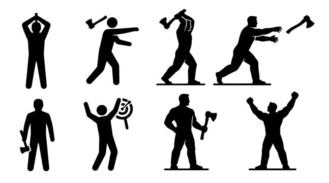 Minimalist Axe Throwing Silhouette Vector Set - Hatchet Target Sports SVG Asset Bundle