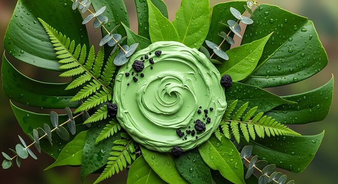 Green Botanical Arrangement with Circular Centerpiece and Ferns.