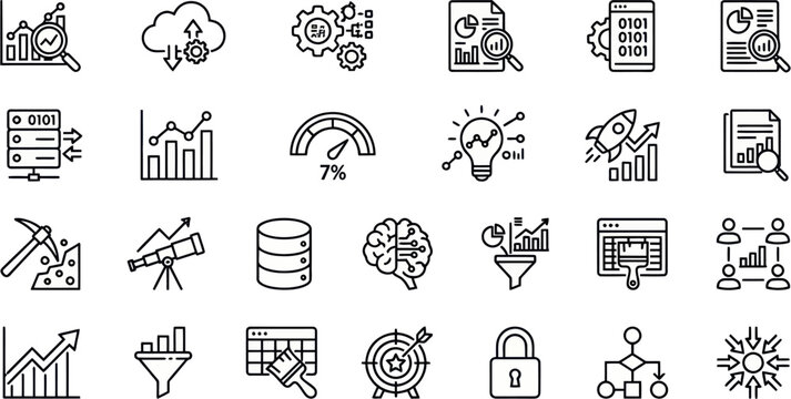 A collection of various business and technology icons on a white background