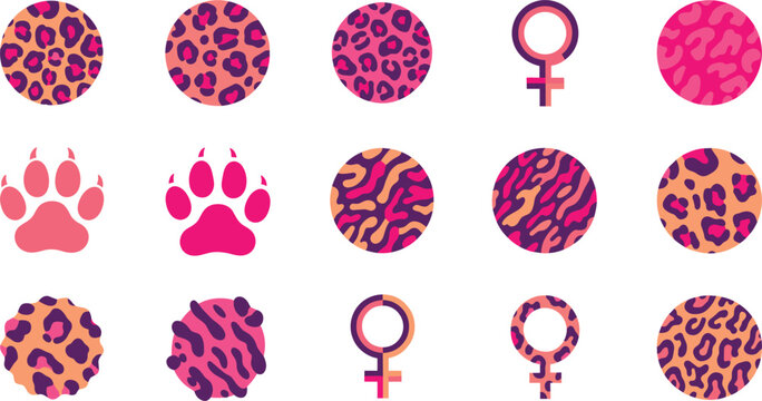 Pink Leopard Print Patterns and Feminine Animal Texture Icon Collection