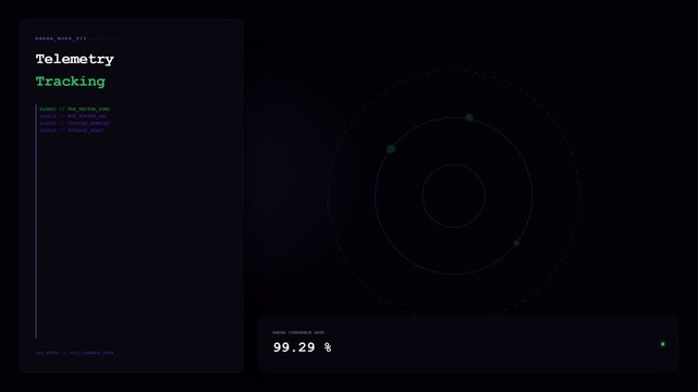 Telemetry tracking interface with green text and digital grid