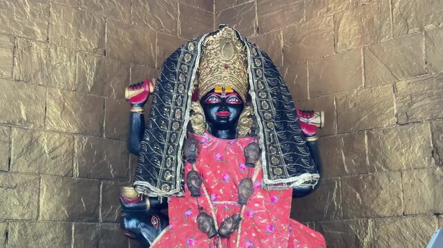 Kaali mata Decorated Hindu Kali Goddess Idol in Traditional Temple Shrine navratri stock video