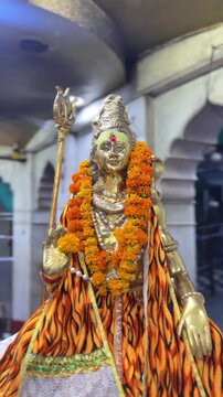 Lord Shiva Idol in Decorated Hindu Temple Shrine Mahadev Divine Statue Devotional Stock Video 