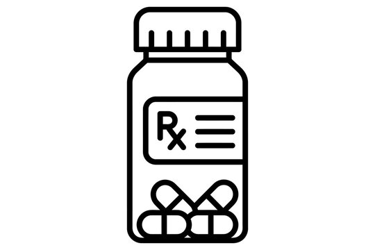 Prescription pill bottle with medicine capsules inside transparent background