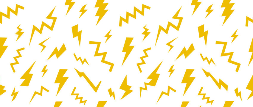 Yellow lightning bolt pattern, abstract electric energy background, seamless design