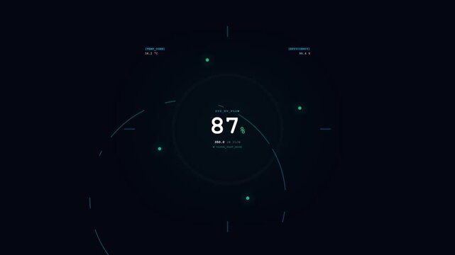 Digital futuristic interface showing percentage progress update