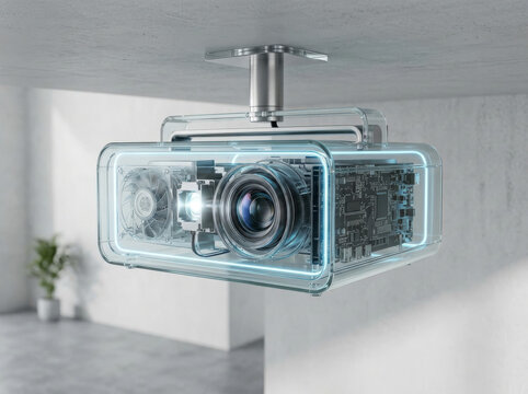 Transparent digital camera exposing advanced optical engineering and modern imaging technology. Innovative consumer electronics and photography concept.