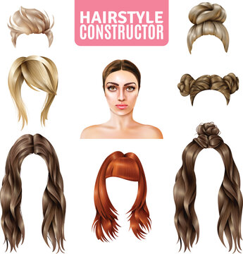 Female Hairstyle Constructor Kit with Cartoon Hair Styles for Character Customization
