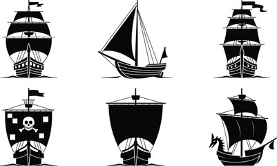 Vintage Sailing Ships and Pirate Boat Silhouette © Ahamedpicu