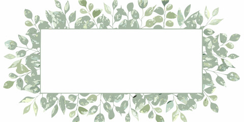 Watercolor eucalyptus leaves form a rectangular frame on a white background © Ankan
