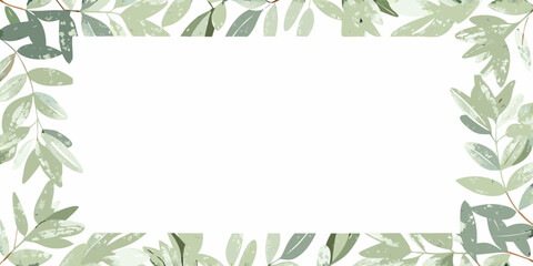 Watercolor eucalyptus frame with green leaves and branches on a white background © Ankan