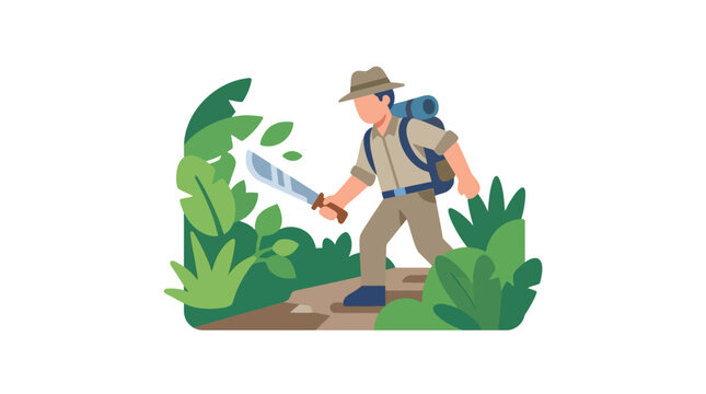 Adventurer with Machete in Jungle Path