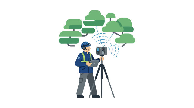 Arborist uses 3D scanner to measure tree health and growth on white background