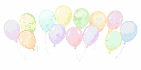 Pastel watercolor balloons with strings on a white background arrangement © Ankan