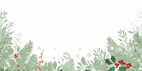 Evergreen branch and berry watercolor pattern on a white background © Ankan