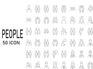 Fototapeta premium Set of 50 people icons in simple line style on white background for business and communication