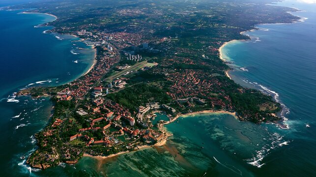 Bali's Nusa Dua resort area, near Denpasar, is visible in southern Indonesia.