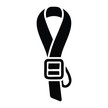 Black and white vector illustration depicting a camera strap isolated on white background