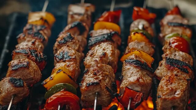 Grilled Meat and Vegetables on Skewer