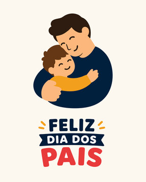 Feliz Dia dos Pais com pai abra&ccedil;ando filho em ilustra&ccedil;&atilde;o vetorial