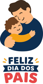 Feliz Dia dos Pais com pai abra&ccedil;ando filho em ilustra&ccedil;&atilde;o vetorial
