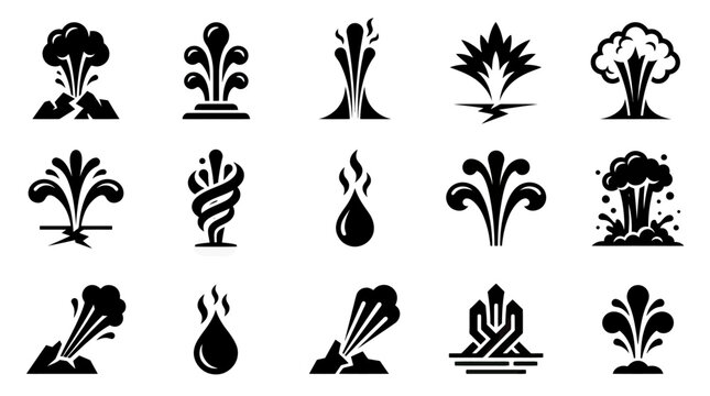 Explosion and Water Fountain Icons Collection - Abstract Dynamic Motion Symbols