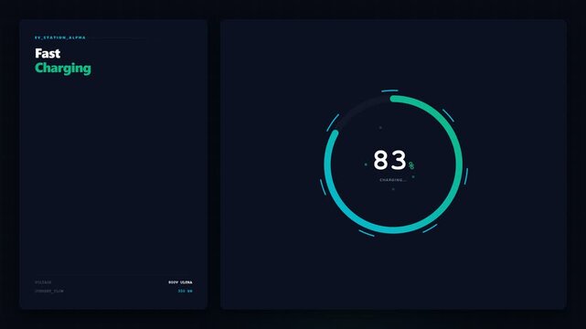 Fast charging battery progress indicator on dark digital display