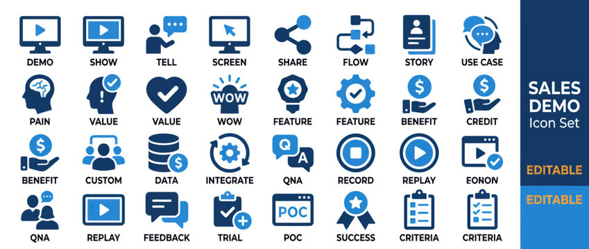 Sales demo icons on screen.